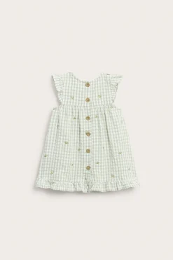 Baby green short‑sleeved checked dress