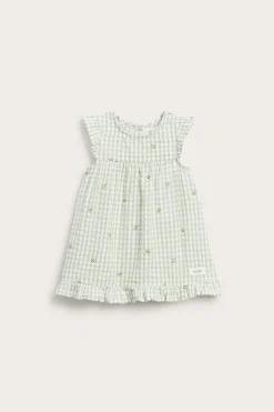 Baby green short‑sleeved checked dress