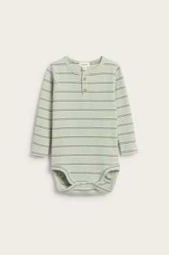 Baby green striped ribbed bodysuit