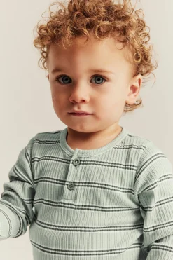 Baby green striped ribbed bodysuit
