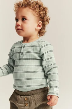 Baby green striped ribbed bodysuit