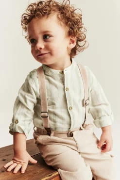 Baby green striped shirt‑style bodysuit