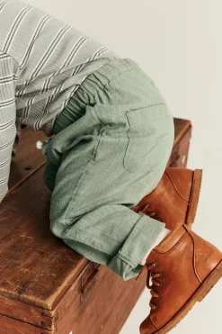 Baby green textured woven trousers
