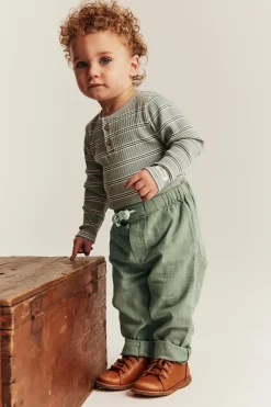 Baby green textured woven trousers