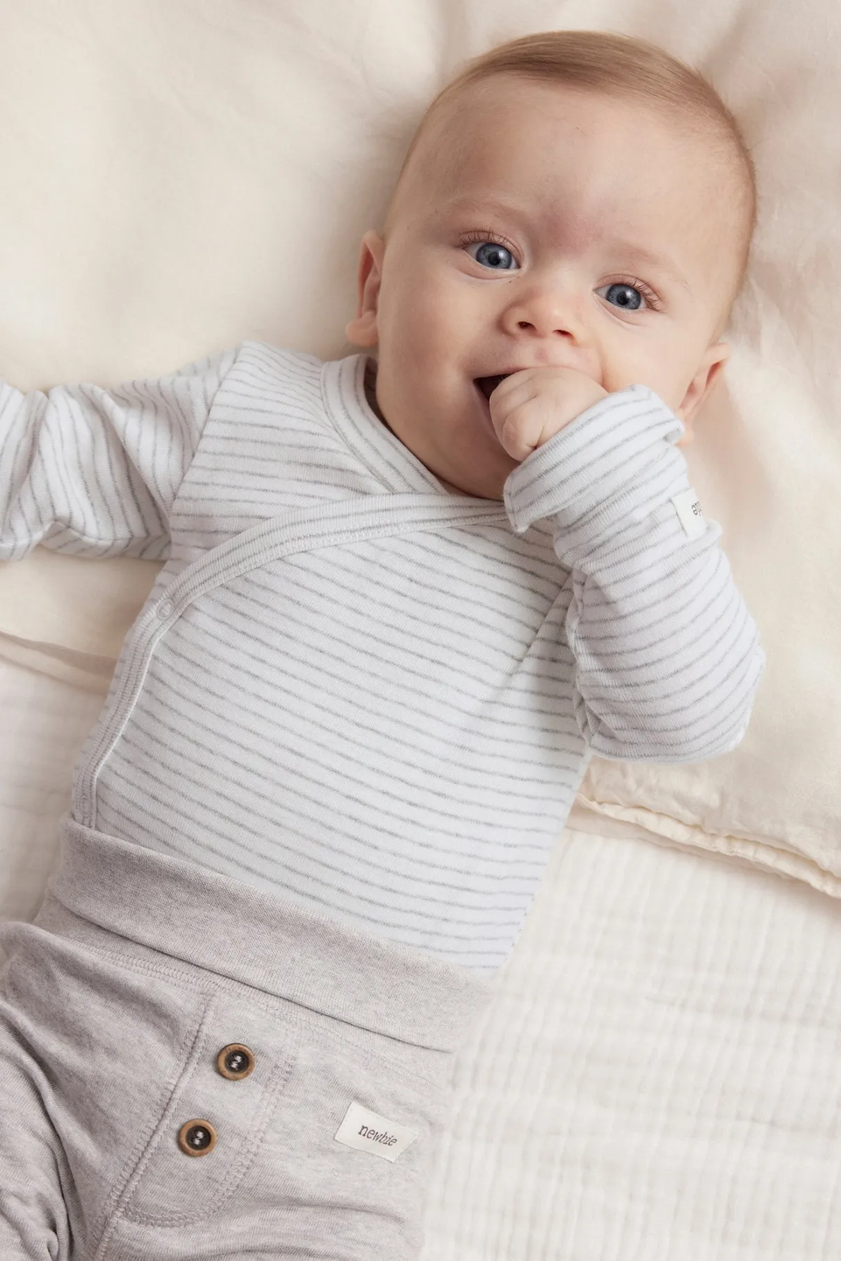 Baby grey striped wrap bodysuit