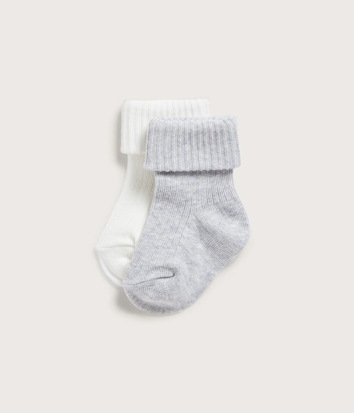 Baby grey/white folded cuff socks 2pk