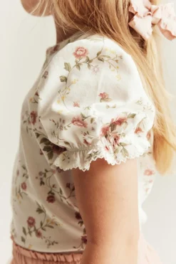 Baby & kids white floral puff‑sleeve top