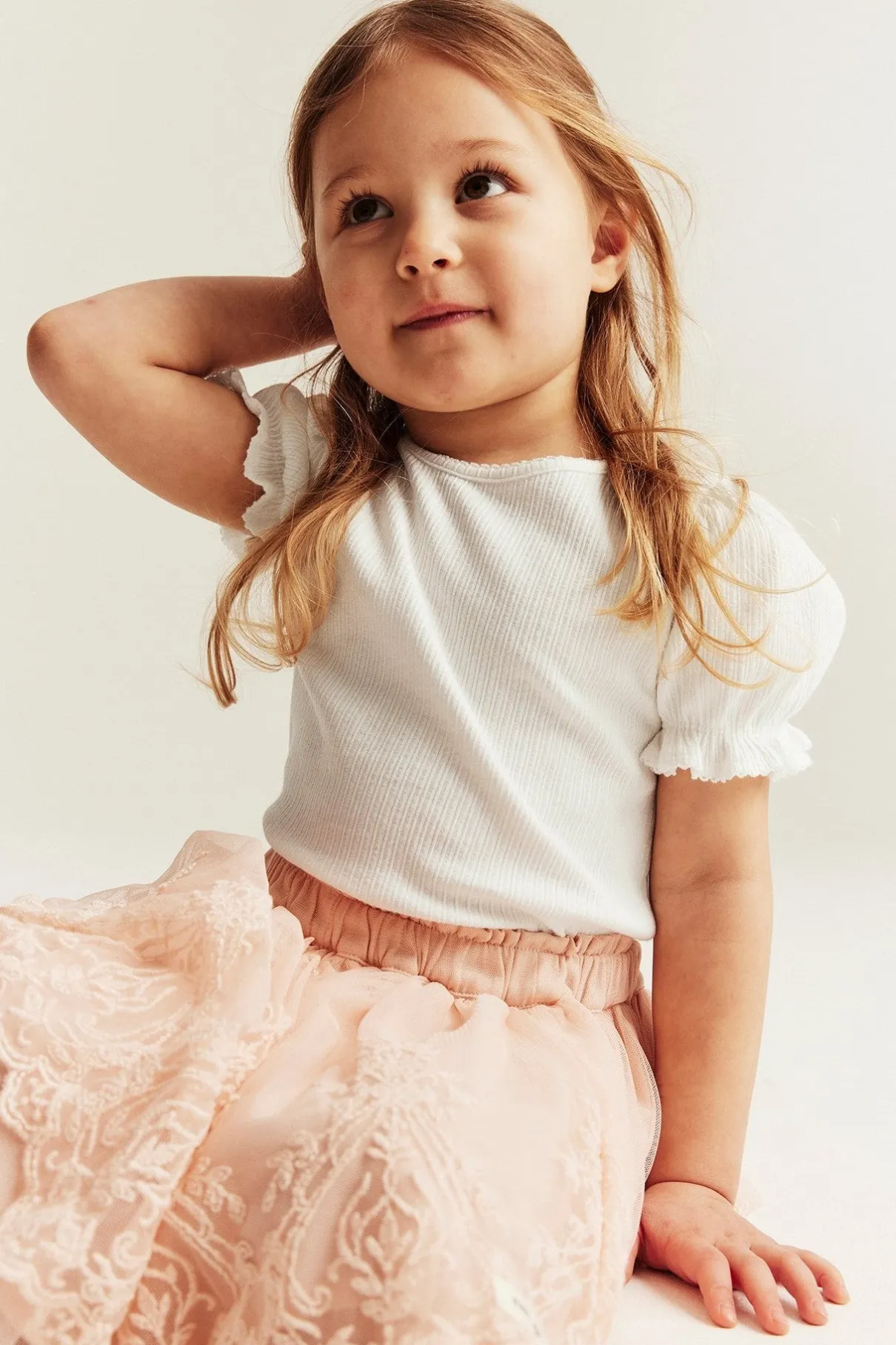 Baby & kids white short‑sleeve puff top