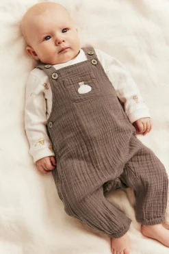 Baby muslin dungarees with teddy bear