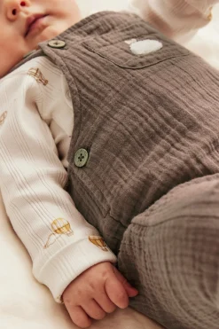Baby muslin dungarees with teddy bear