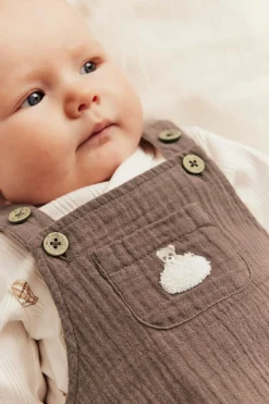 Baby muslin dungarees with teddy bear
