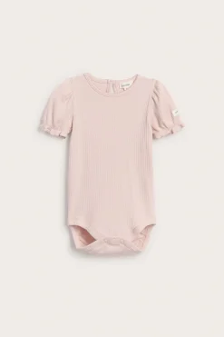 Baby pink bodysuit with short puff sleeves