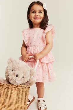 Baby pink floral dress with frill