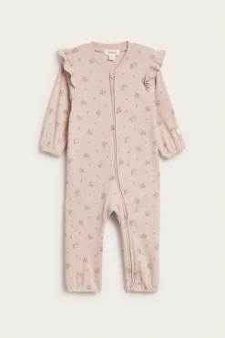 Baby pink floral sleepsuit with butterflies