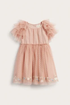 Baby pink mesh dress with ruffles