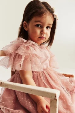 Baby pink mesh dress with ruffles
