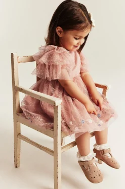 Baby pink mesh dress with ruffles