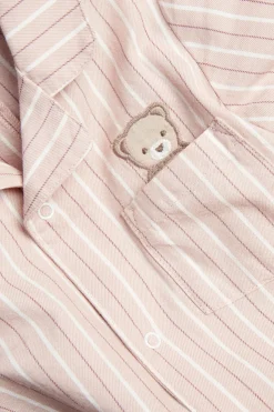 Baby pink striped sleepsuit with teddy bear