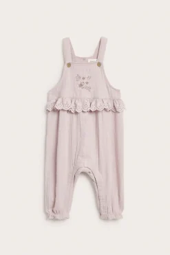 Baby purple dungarees with lace frill