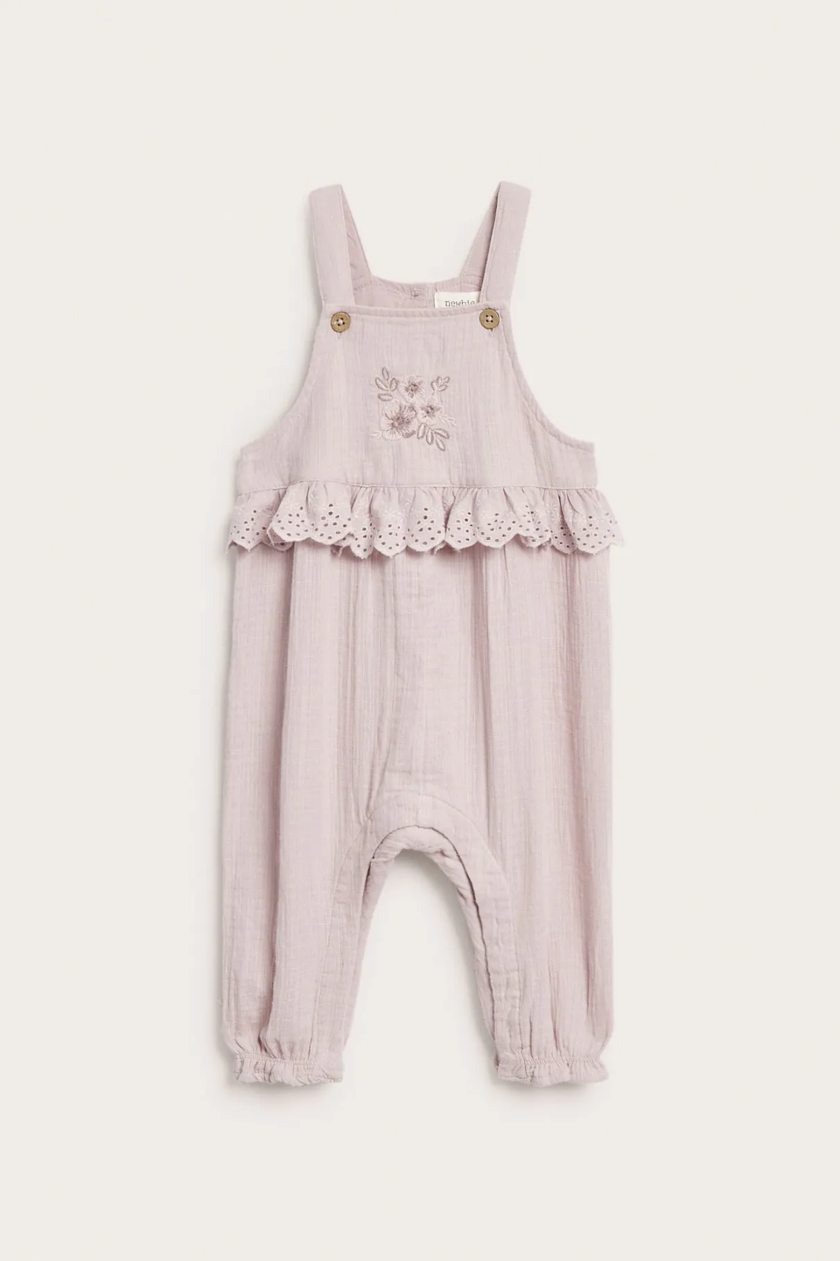 Baby purple dungarees with lace frill