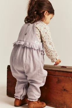 Baby purple dungarees with lace frill