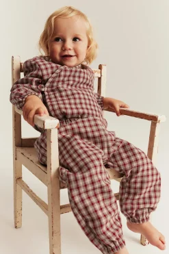Baby red checked woven trousers