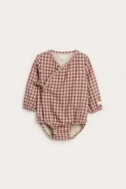 Baby red checked wrap-over bodysuit