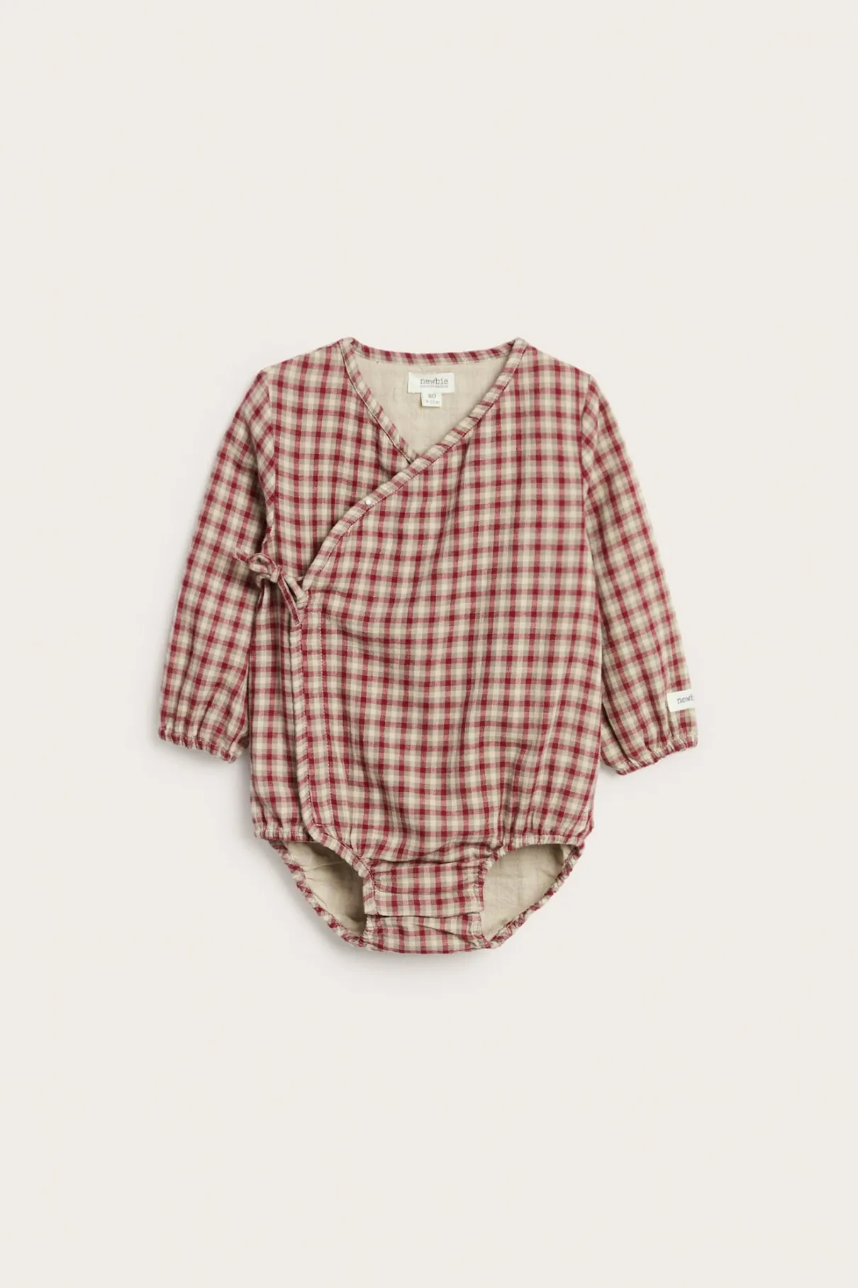 Baby red checked wrap-over bodysuit