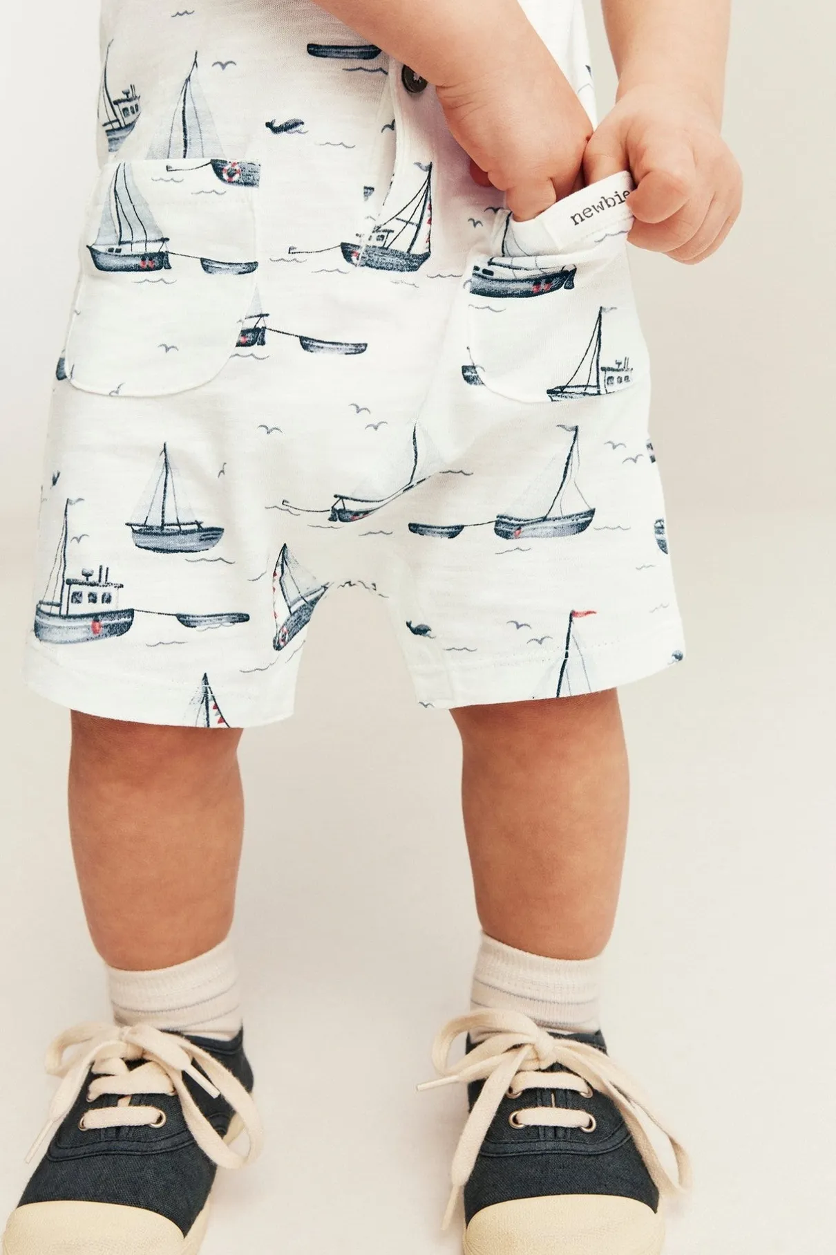 Baby sailing-themed romper in slub tricot