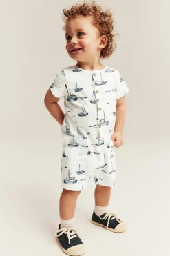 Baby sailing-themed romper in slub tricot