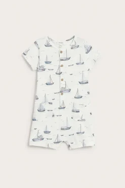 Baby sailing-themed romper in slub tricot
