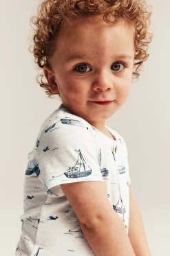 Baby sailing-themed romper in slub tricot