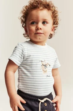 Baby striped bodysuit with teddy bear print