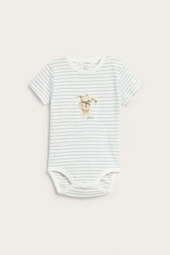 Baby striped bodysuit with teddy bear print