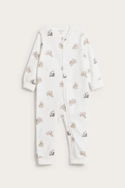 Baby white animal patterned sleepsuit