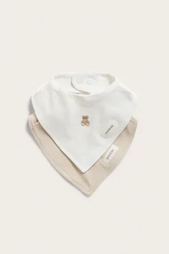 Baby white/beige teddy bear bibs 2pk