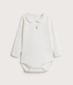 Baby white collar teddy embroidery bodysuit