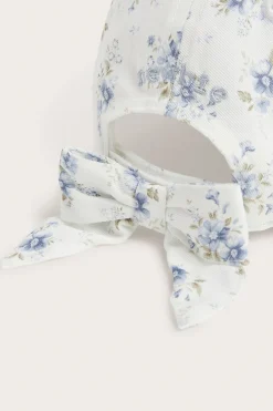 Baby white floral cap with bow