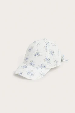 Baby white floral cap with bow