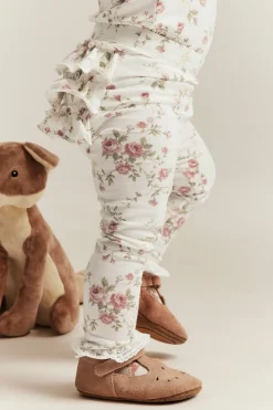 Baby white floral leggings with ruffles