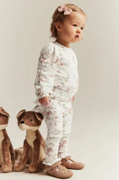 Baby white floral leggings with ruffles