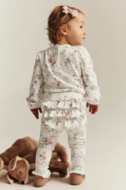 Baby white floral leggings with ruffles