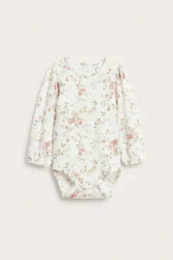 Baby white floral long-sleeve bodysuit