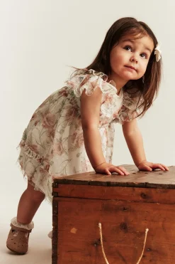 Baby white floral mesh dress
