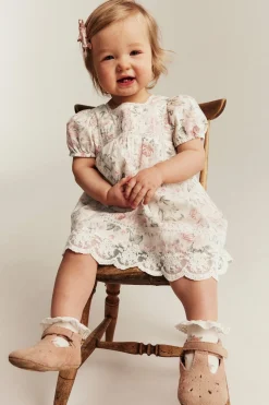 Baby white floral short sleeve dress