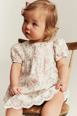 Baby white floral short sleeve dress