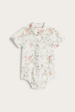 Baby white floral short-sleeve bodysuit