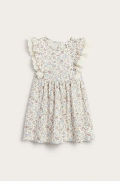 Baby white floral sleeveless dress with lace