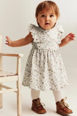 Baby white floral sleeveless dress with lace