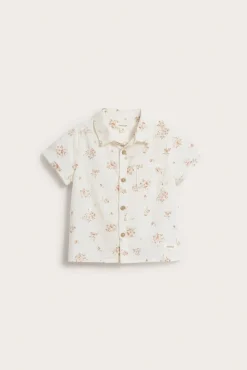 Baby white floral woven short-sleeved shirt
